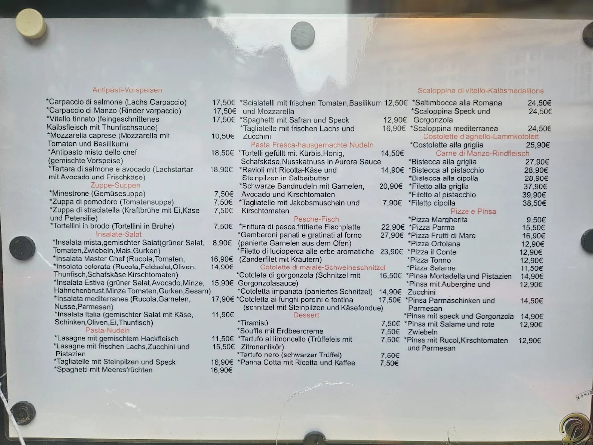 Speisekarte, Osteria il Conte