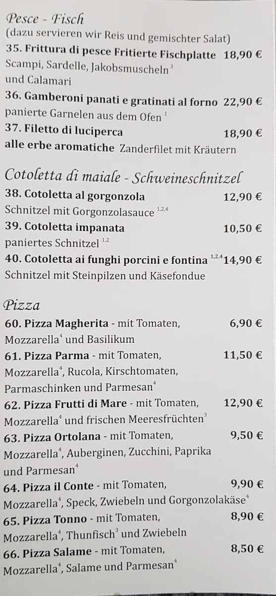 Speisekarte, Osteria il Conte