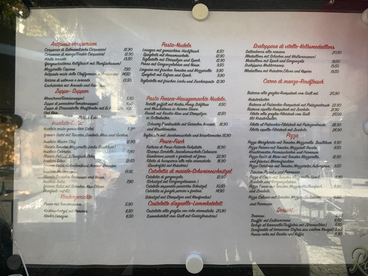 Speisekarte, Osteria il Conte