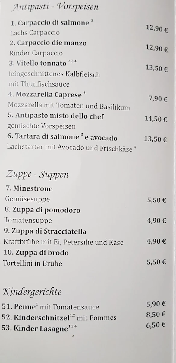 Speisekarte, Osteria il Conte