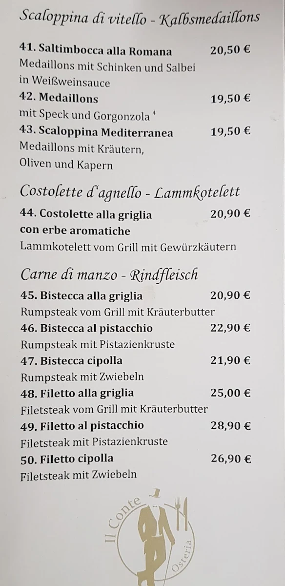 Speisekarte, Osteria il Conte