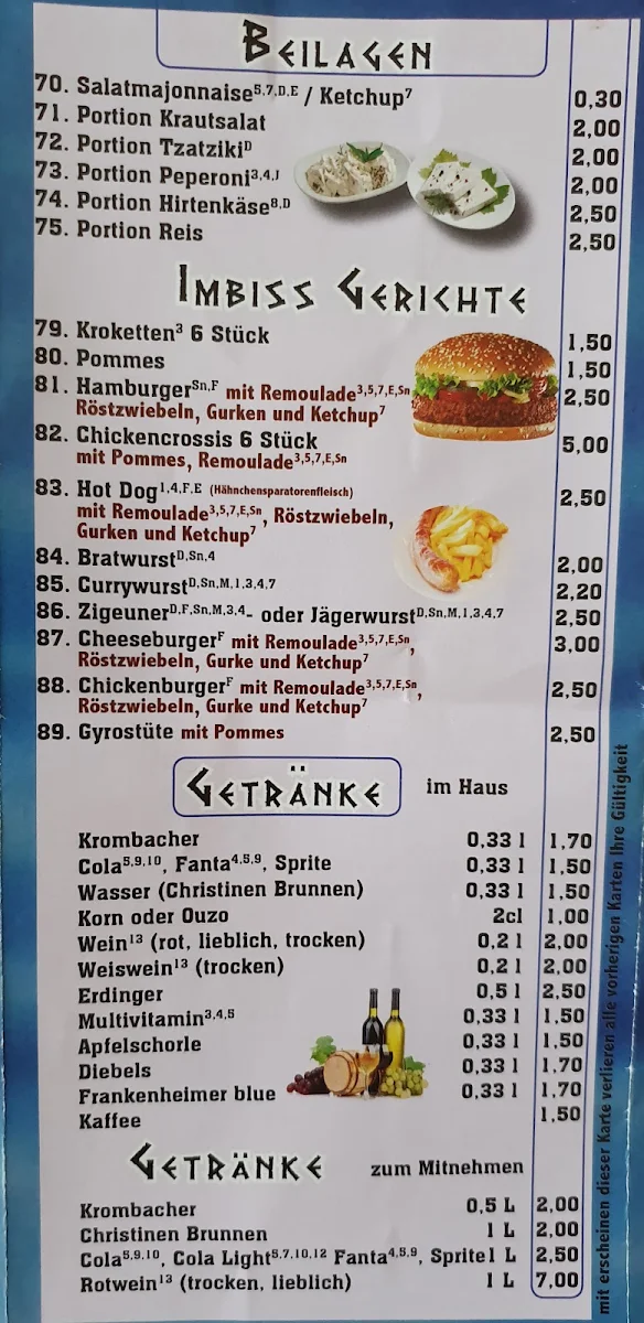 Speisekarte, Samos