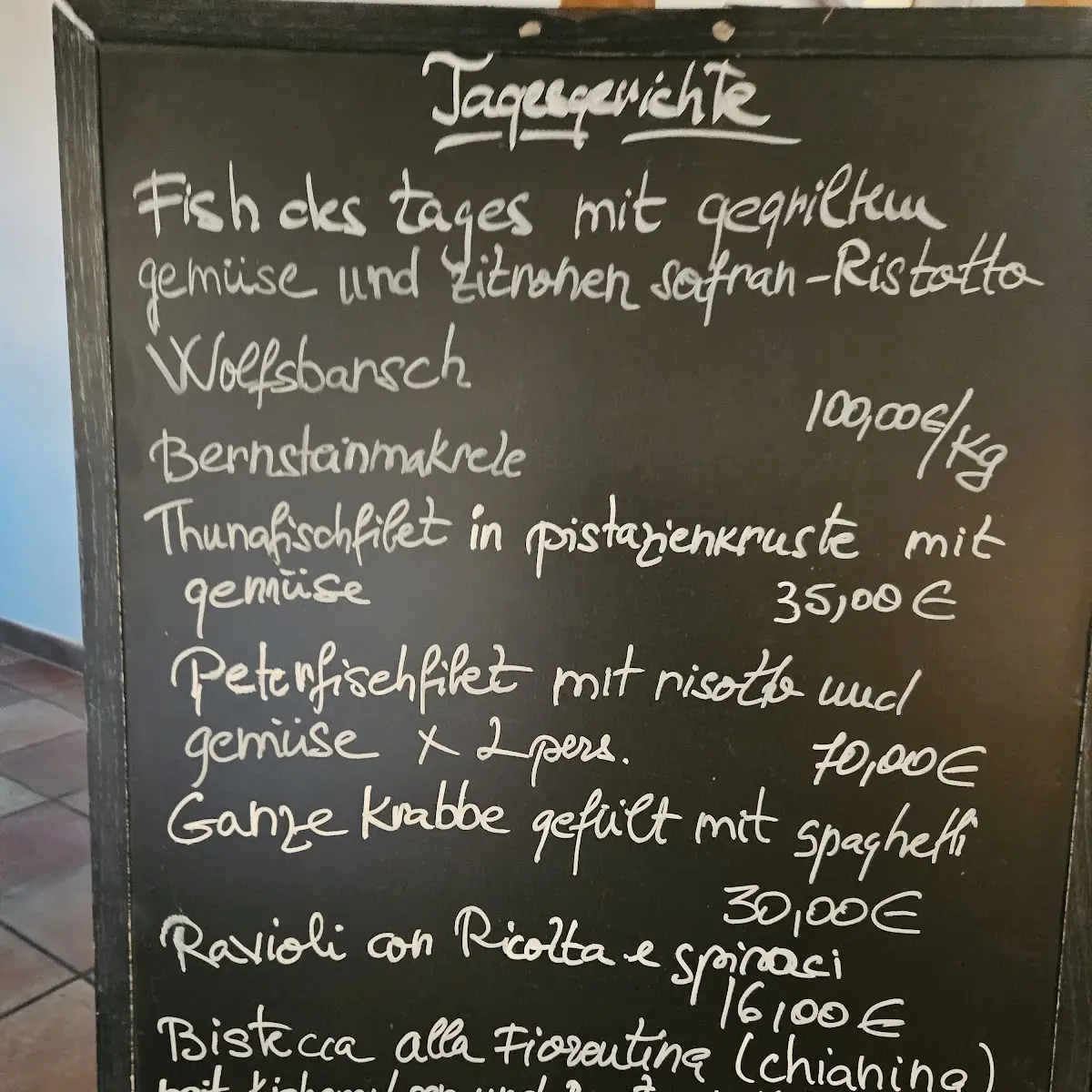 Speisekarte, Restaurant I' Veliero