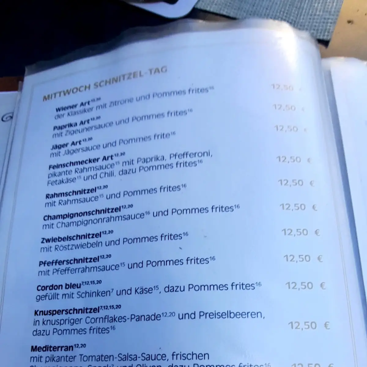 Speisekarte, Restaurant Zur Linde