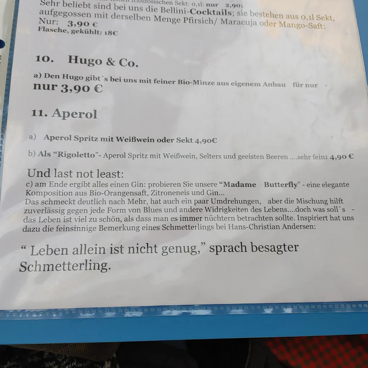 Speisekarte, Buchcafè