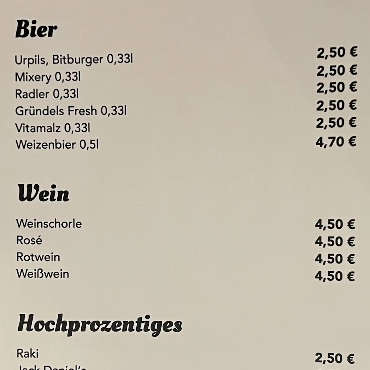 Speisekarte, Pizzeria Bella Italia