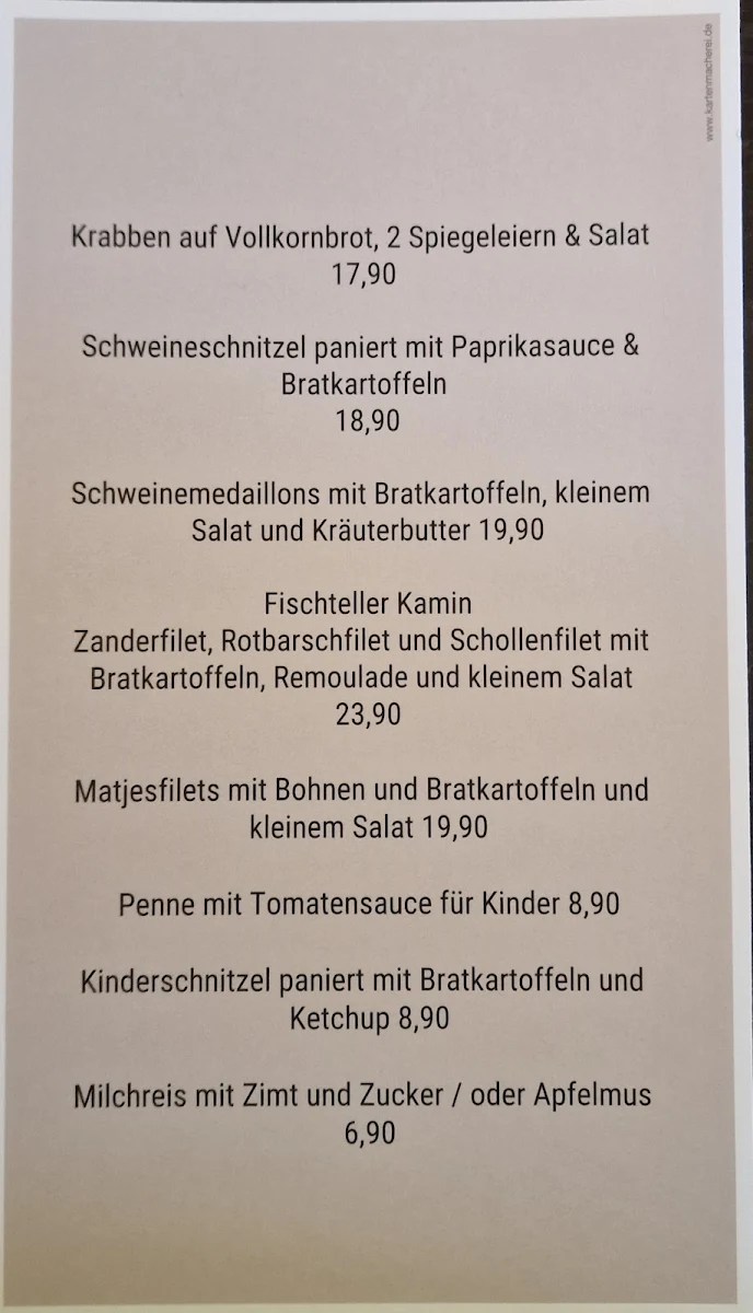 Speisekarte, Am Kamin