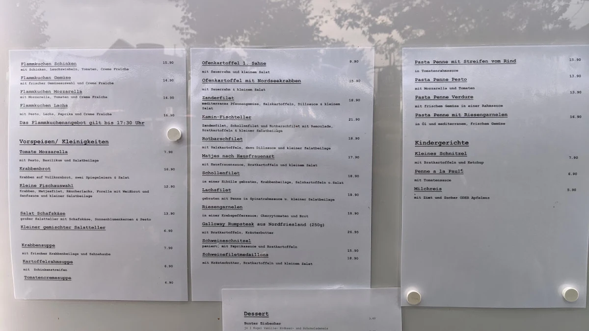 Speisekarte, Am Kamin