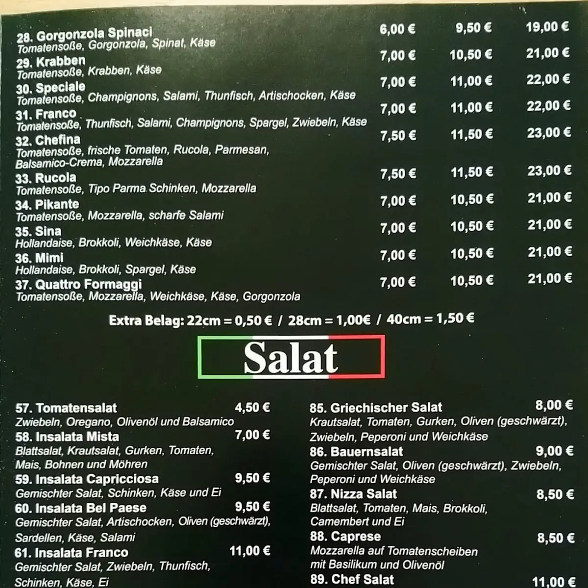 Speisekarte, Pizza Da Franco Lippstadt