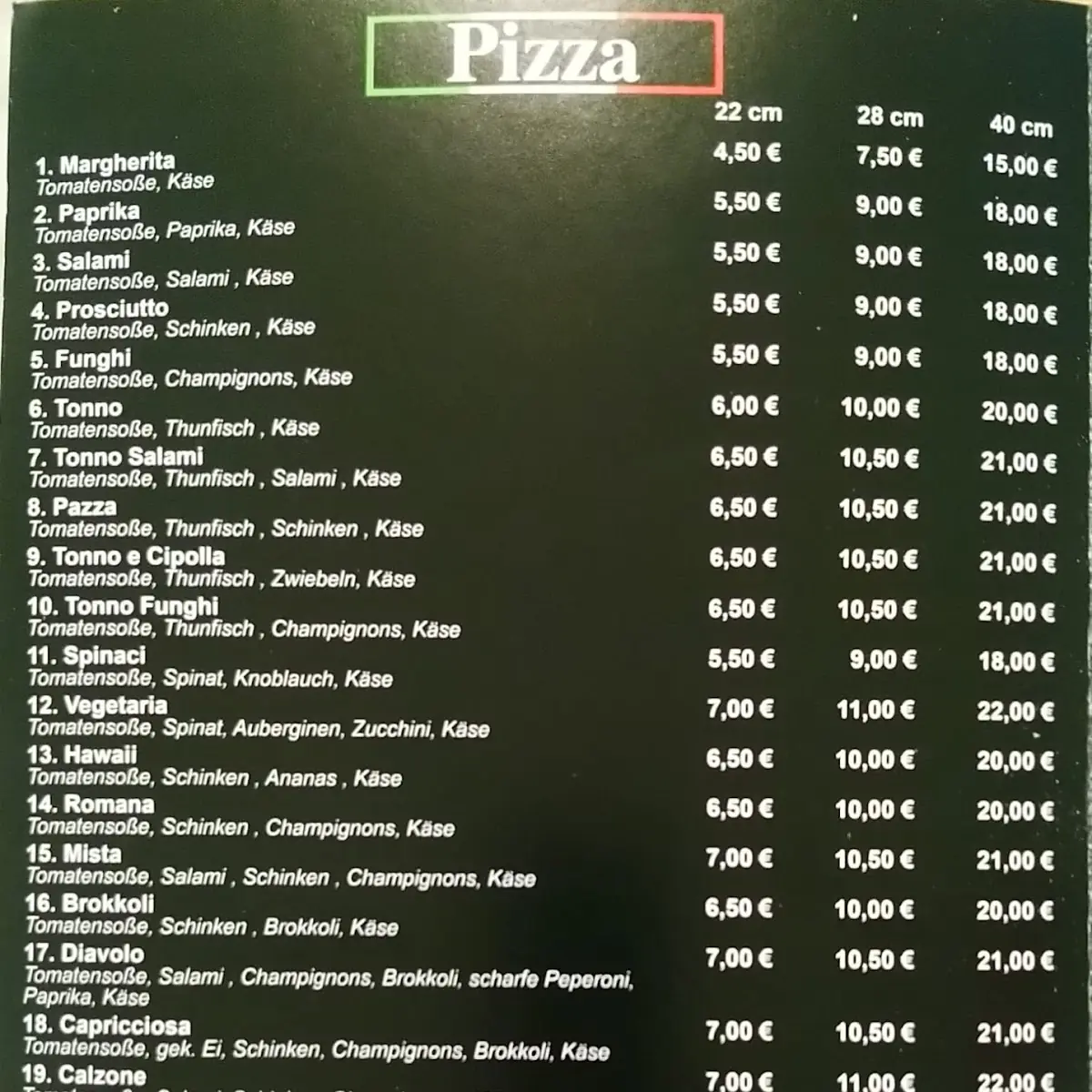 Speisekarte, Pizza Da Franco Lippstadt