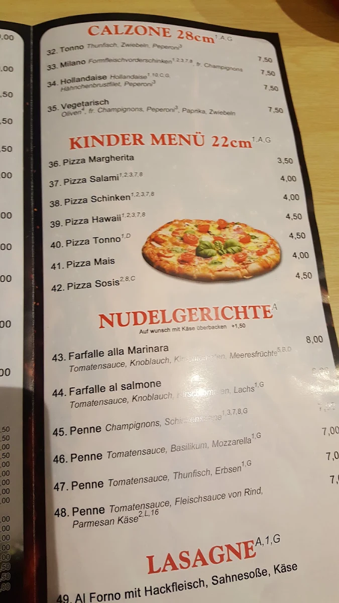Speisekarte, Pizza Garten Hannover