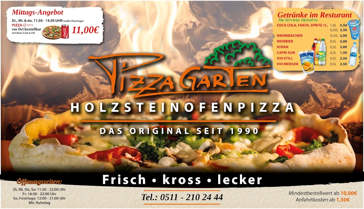 Speisekarte, Pizza Garten Hannover