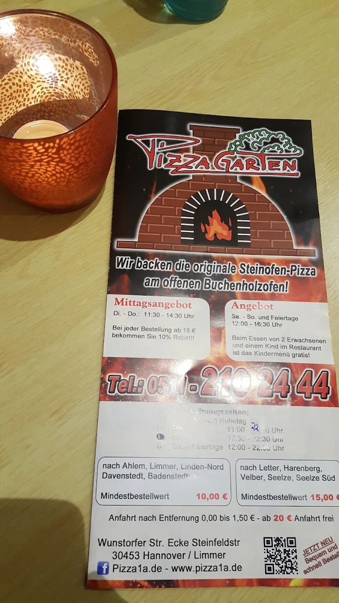 Speisekarte, Pizza Garten Hannover