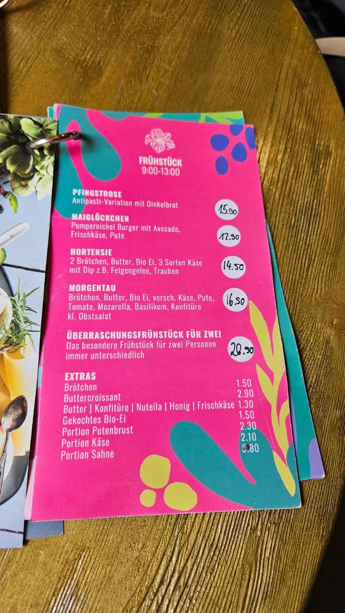 Speisekarte, Morgentau Café & Floristik