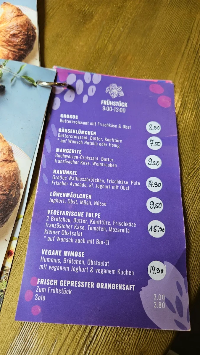 Speisekarte, Morgentau Café & Floristik