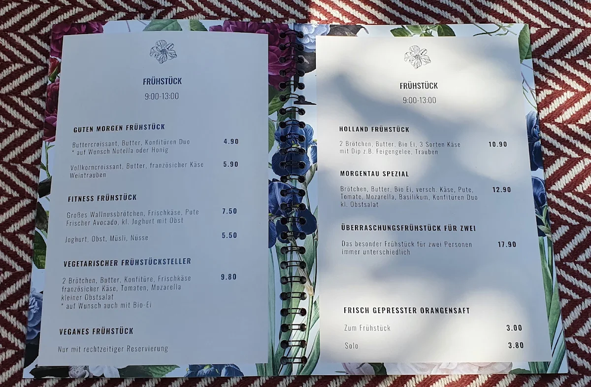 Speisekarte, Morgentau Café & Floristik
