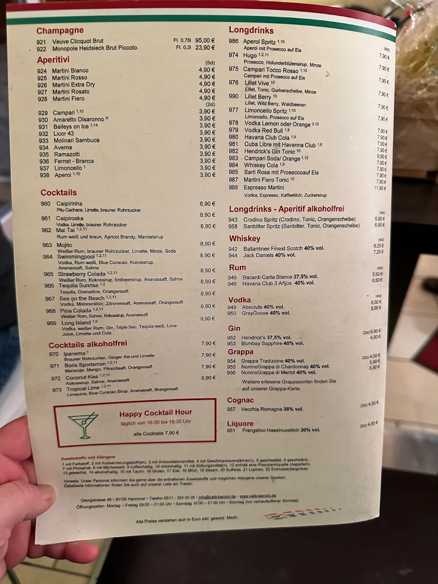 Speisekarte, Ital. Ristorante Bernini