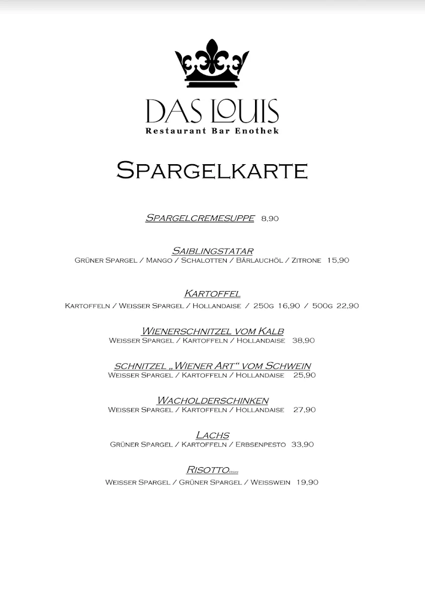 Speisekarte, Restaurant Das Louis