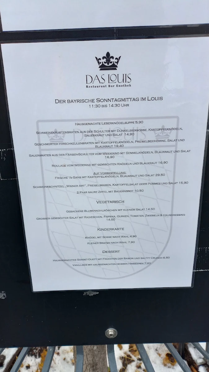 Speisekarte, Restaurant Das Louis