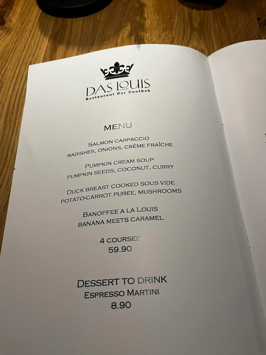 Speisekarte, Restaurant Das Louis